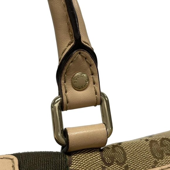 Auth GUCCI GG 247205 Dark Brown Beige Jacquard Leather Handbag - Picture 11 of 16